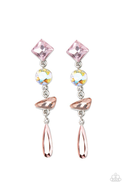 Paparazzi Accessories-Rock Candy Elegance Pink Iridescent Mismatched Earrings