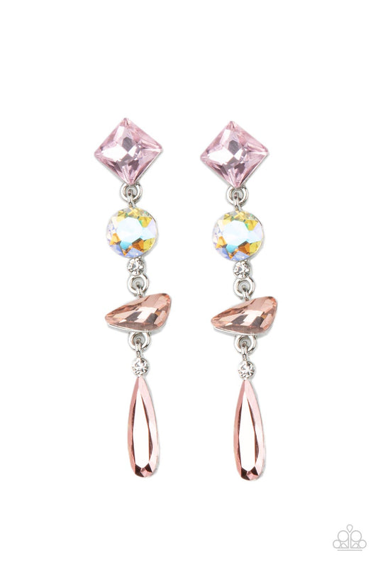 Paparazzi Accessories-Rock Candy Elegance Pink Iridescent Mismatched Earrings