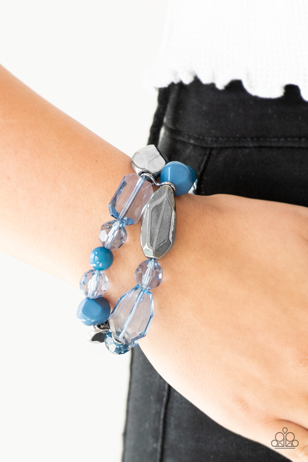 Paparazzi Accessories-Rockin rock Candy Blue Crystal Bead Bracelet