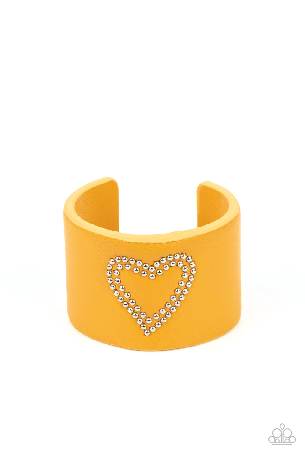 Paparazzi Accessories-Rodeo Romance Yellow Leather Heart Cuff Bracelet