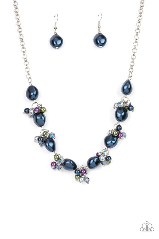 Paparazzi Accessories-Rolling with the BRUNCHES Multi Blue Iridescent Pearl Necklace Set