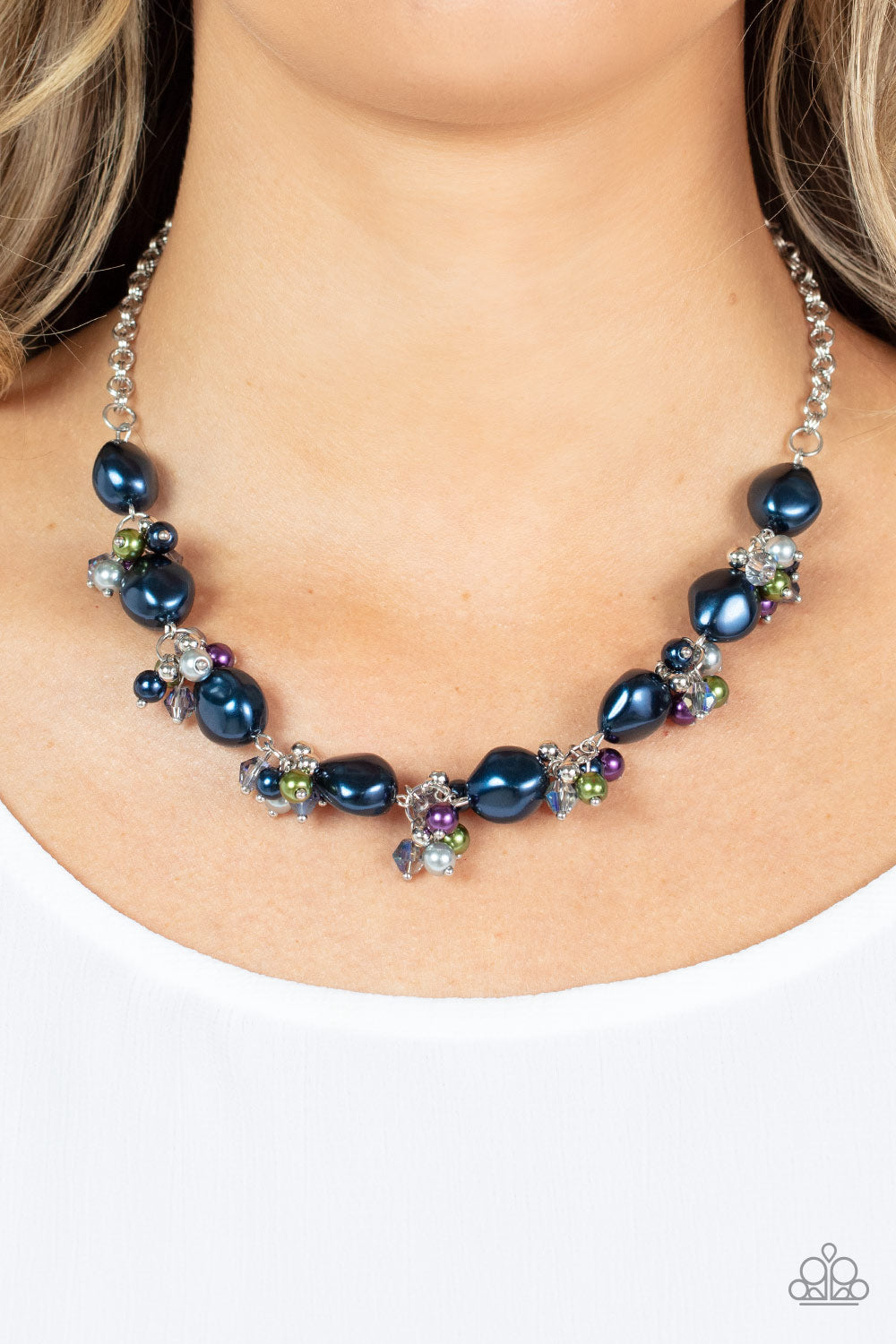 Paparazzi Accessories-Rolling with the BRUNCHES Multi Blue Iridescent Pearl Necklace Set
