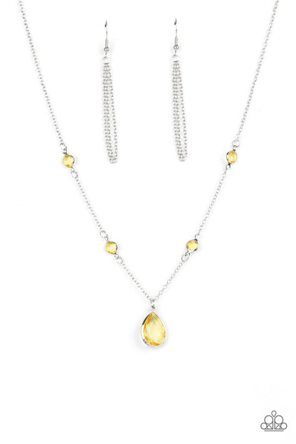 Paparazzi Accessories-Romantic Rendezvous Glassy Yellow Teardrop Gem Necklace Set