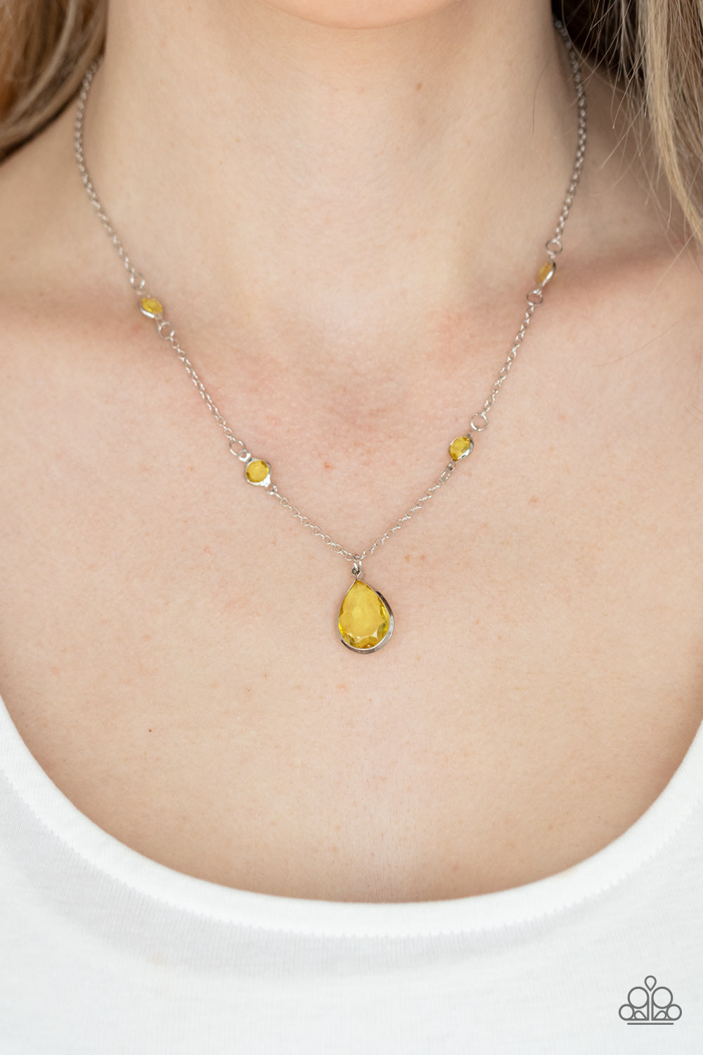 Paparazzi Accessories-Romantic Rendezvous Glassy Yellow Teardrop Gem Necklace Set