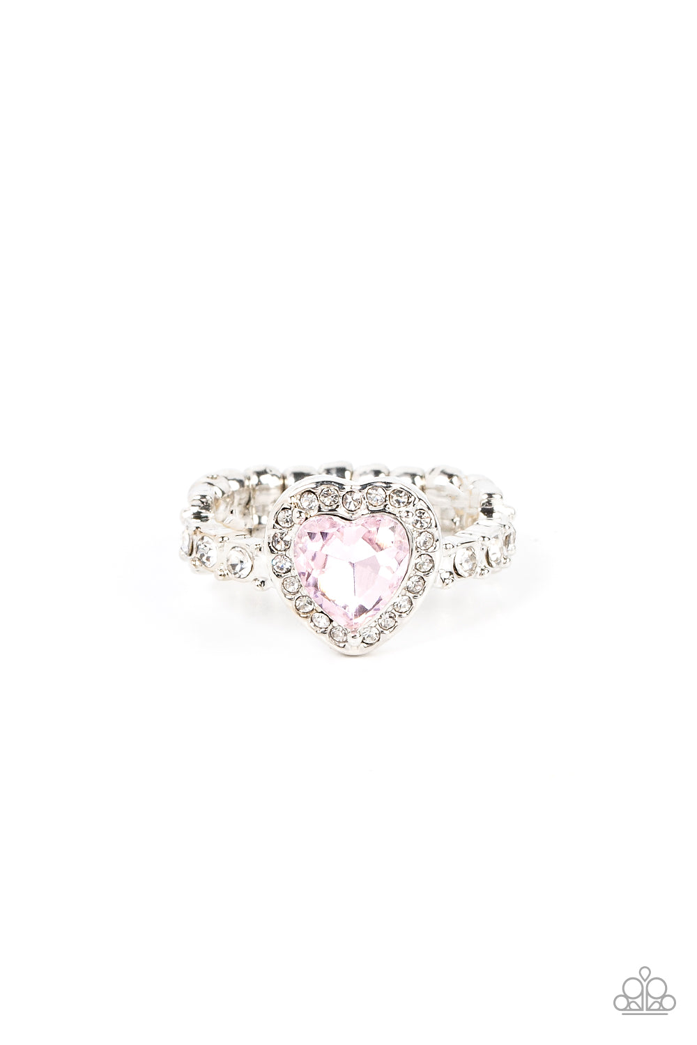 Paparazzi Accessories-Romantic Reputation Pink Glassy White Rhinestone Heart Ring