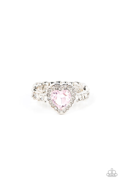 Paparazzi Accessories-Romantic Reputation Pink Glassy White Rhinestone Heart Ring