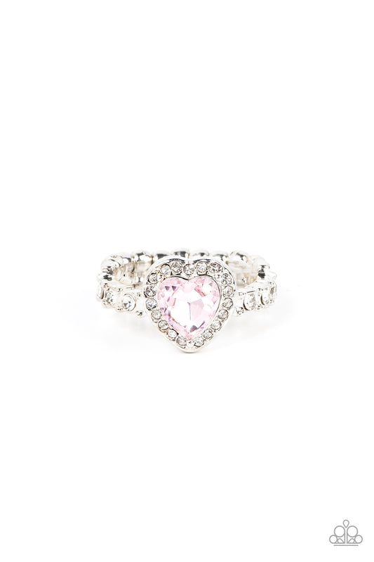 Paparazzi Accessories-Romantic Reputation Pink Glassy White Rhinestone Heart Ring