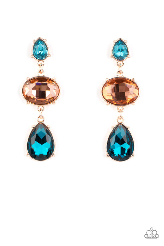 Paparazzi Accessories-Royal Appeal Peachy Oval Blue Teardrop LOTP Earrings