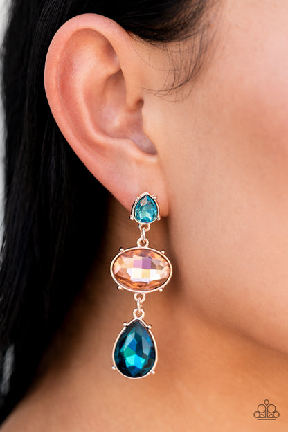 Paparazzi Accessories-Royal Appeal Peachy Oval Blue Teardrop LOTP Earrings