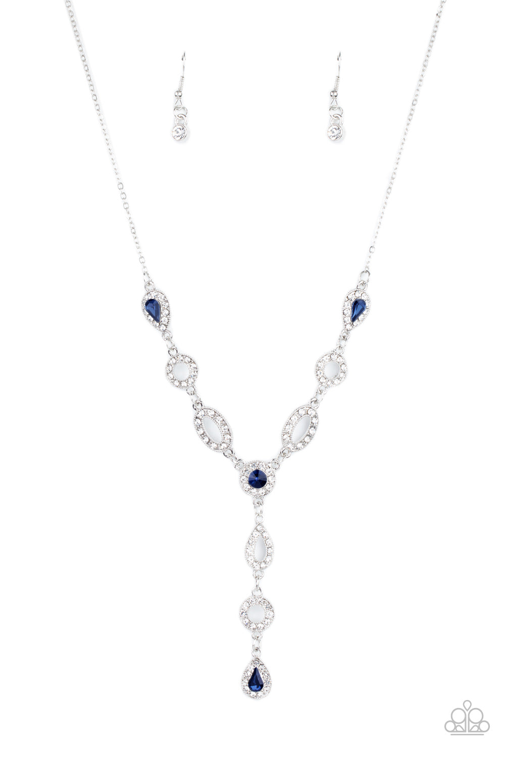 Paparazzi Accessories-Royal Redux Blue Teardrop White Rhinestone Necklace Set