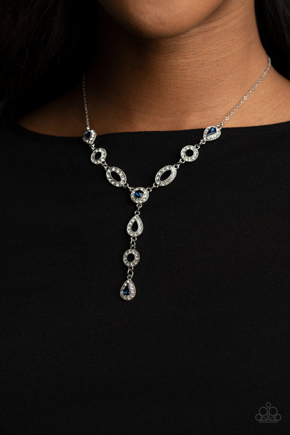 Paparazzi Accessories-Royal Redux Blue Teardrop White Rhinestone Necklace Set