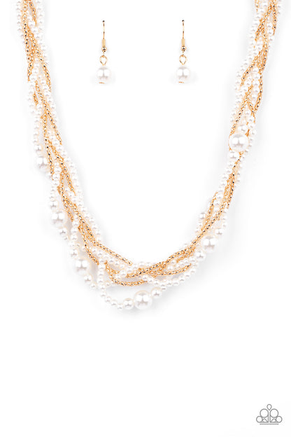 Paparazzi Accessories-Royal Reminiscence Gold Bubbly White Pearl Necklace Set