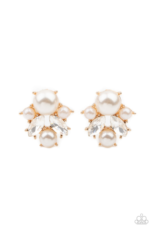 Paparazzi Accessories-Royal Reverie Gold Bubbly Pearl Earrings