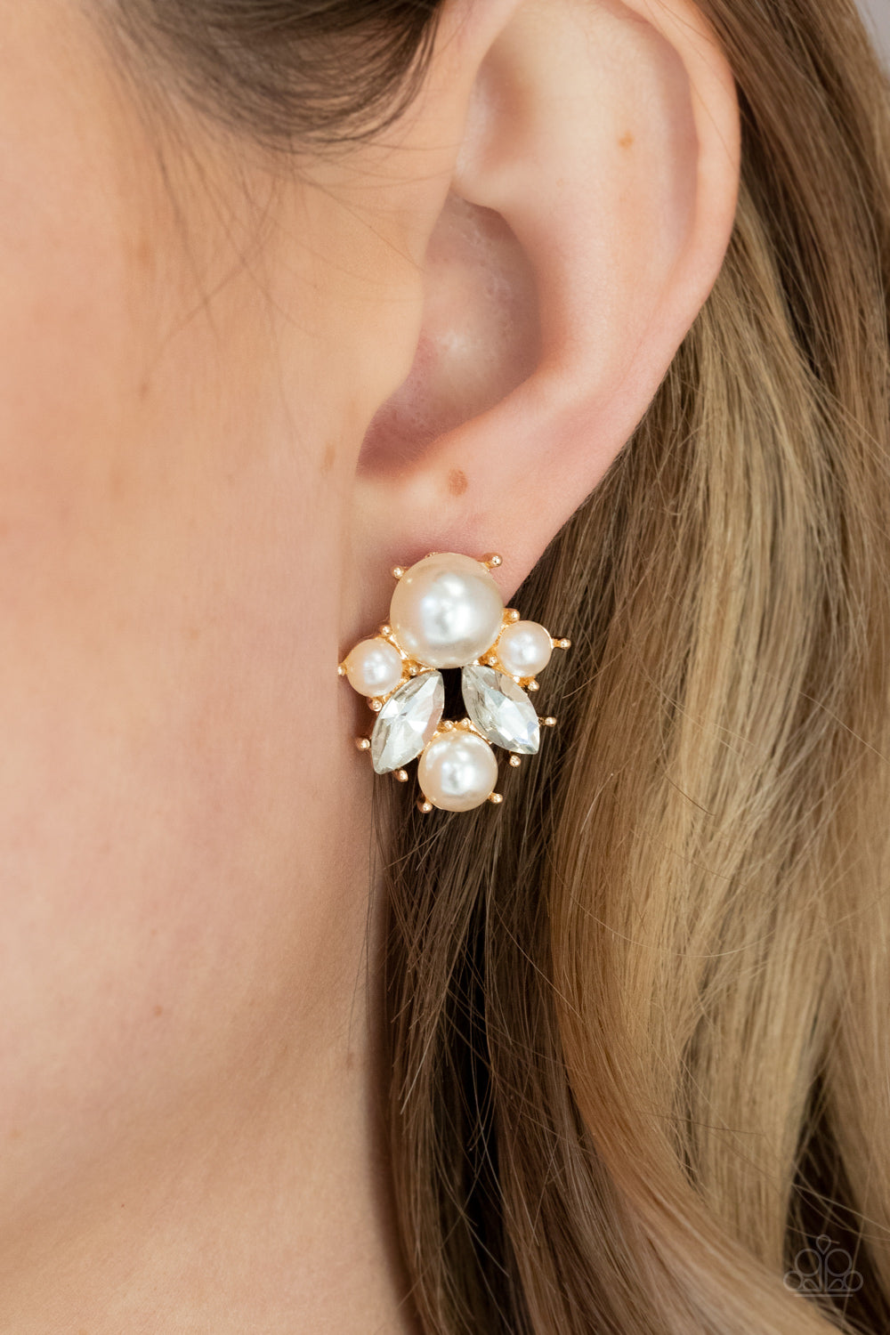 Paparazzi Accessories-Royal Reverie Gold Bubbly Pearl Earrings