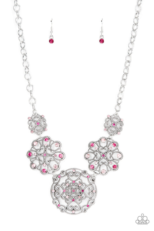 Paparazzi Accessories-Royally Romantic Pink Spiraling Mandala Heart Necklace Set