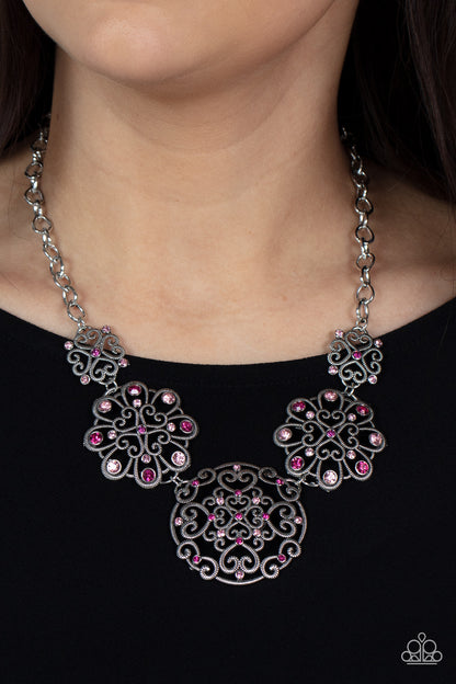 Paparazzi Accessories-Royally Romantic Pink Spiraling Mandala Heart Necklace Set