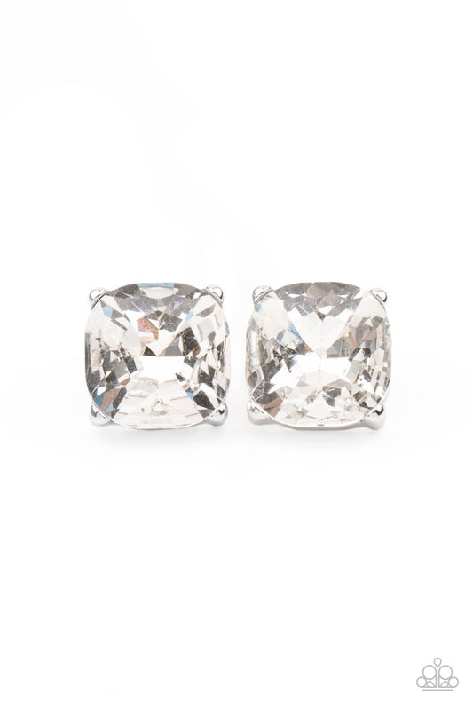 Paparazzi Accessories-Royalty High Oversized White Gem Earrings