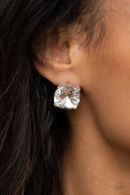 Paparazzi Accessories-Royalty High Oversized White Gem Earrings