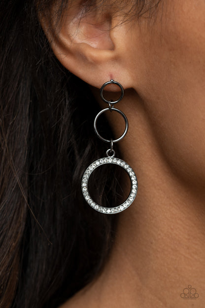 Paparazzi Accessories-Ruel-Breaking Radiance Gunmetal Hoop Earrings