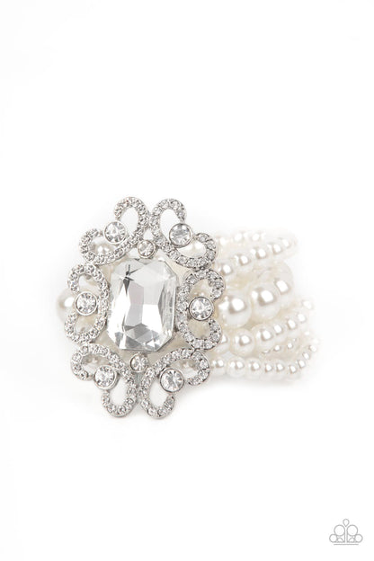 Paparazzi Accessories-Rule the Room White Rhinestone Bracelet