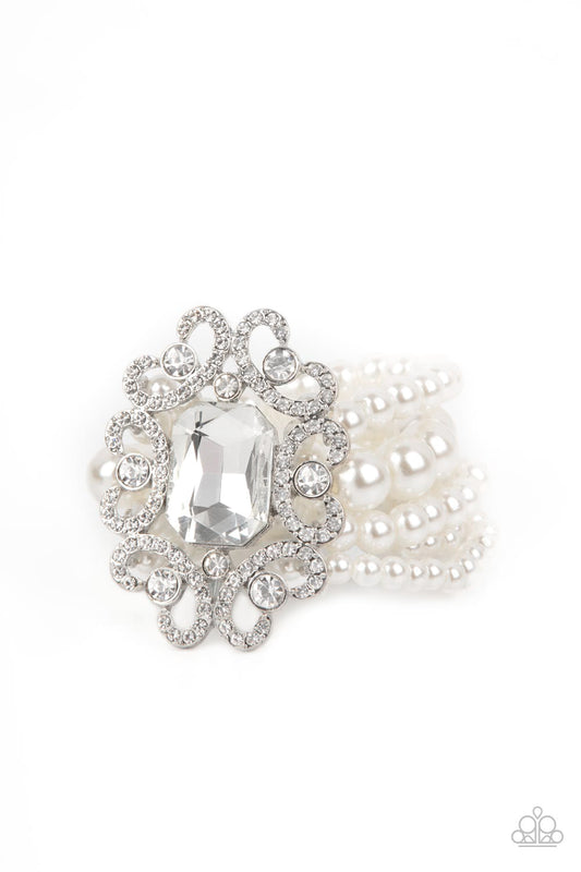Paparazzi Accessories-Rule the Room White Rhinestone Bracelet