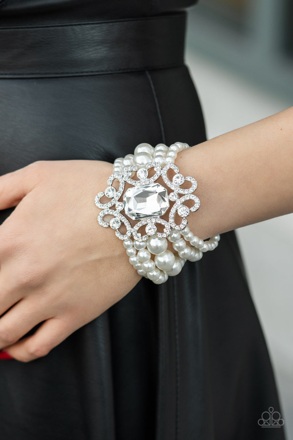 Paparazzi Accessories-Rule the Room White Rhinestone Bracelet