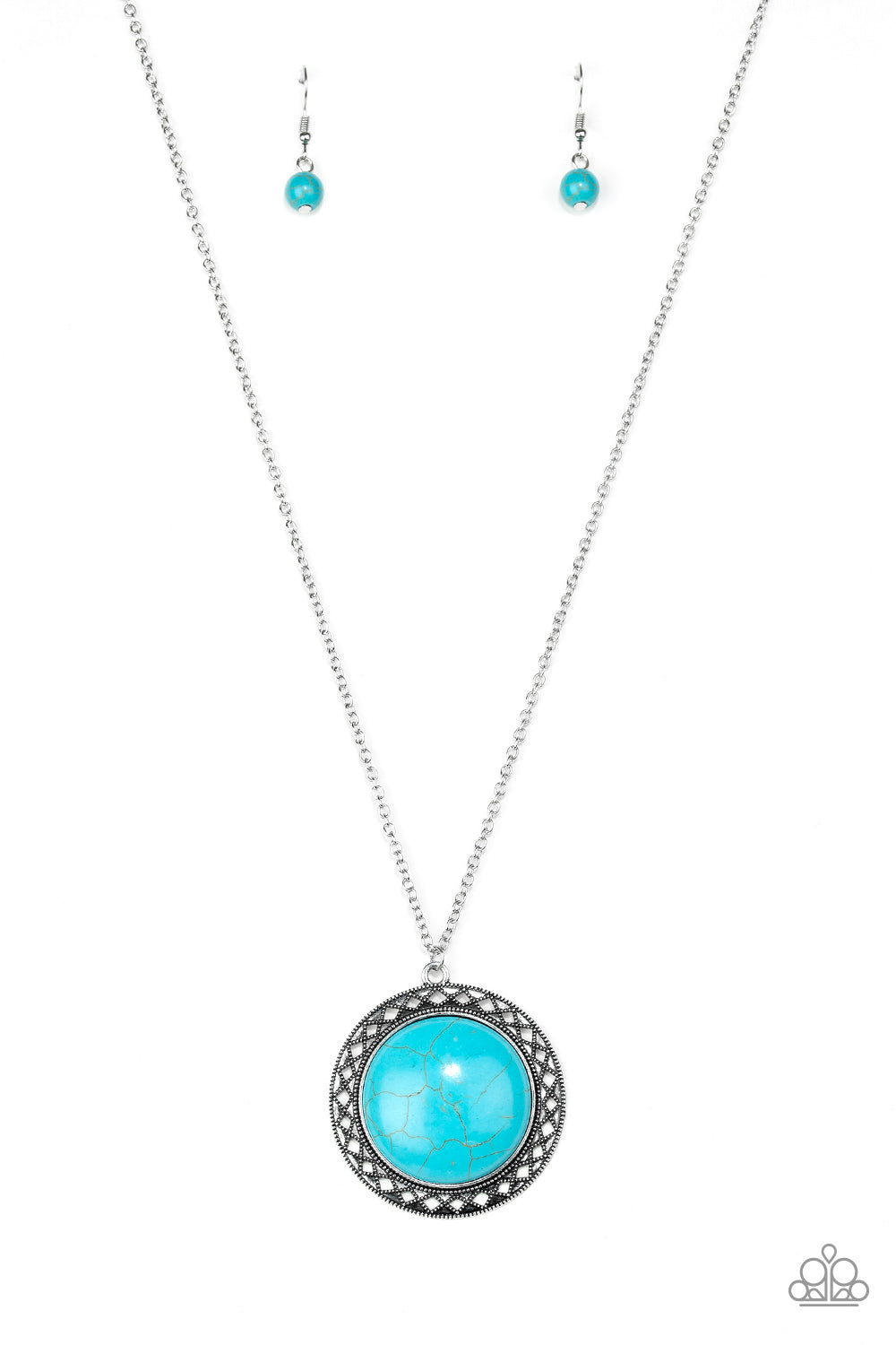 Paparazzi Accessories-Run Out Of RODEO Turquoise Stone Necklace Set