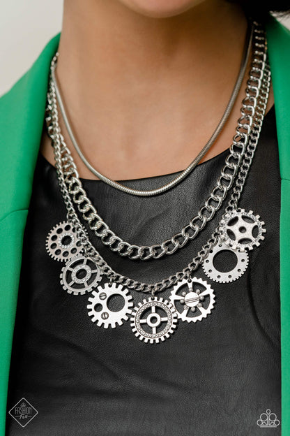 Paparazzi Accessories-Running Out of STEAMPUNK White 2023 FF Necklace Set