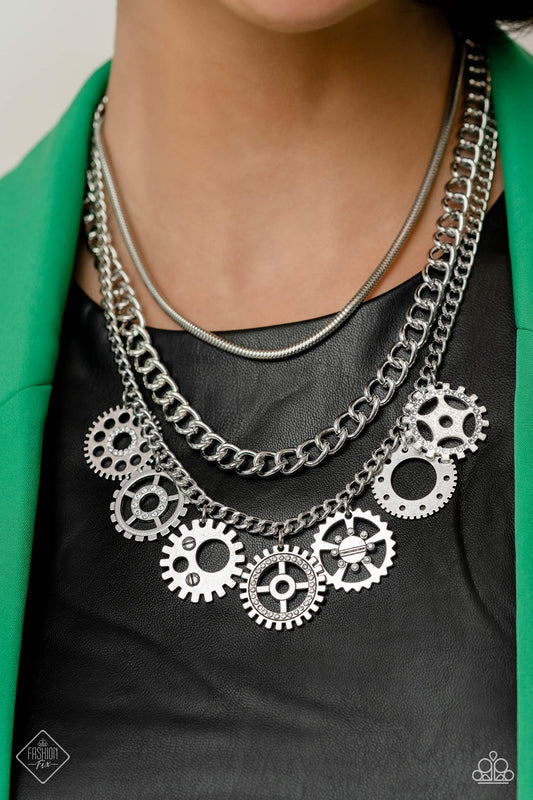 Paparazzi Accessories-Running Out of STEAMPUNK White 2023 FF Necklace Set