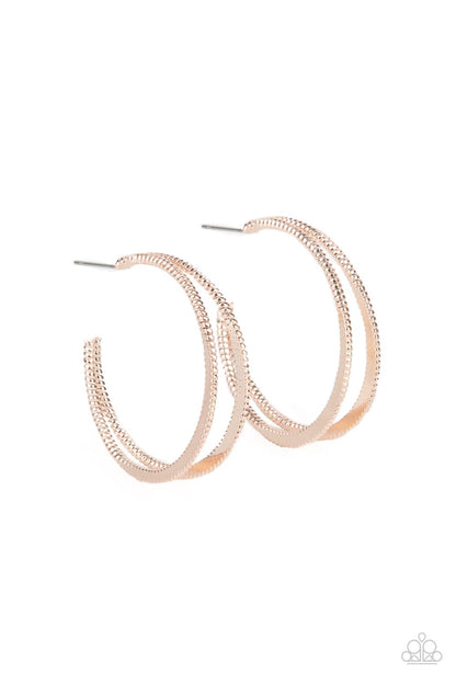 Paparazzi Accessories-Rustic Curves Rose Gold Crescent Double Hoop Earrings