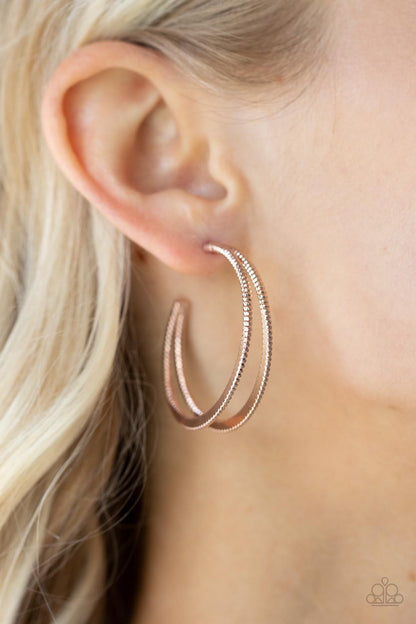 Paparazzi Accessories-Rustic Curves Rose Gold Crescent Double Hoop Earrings