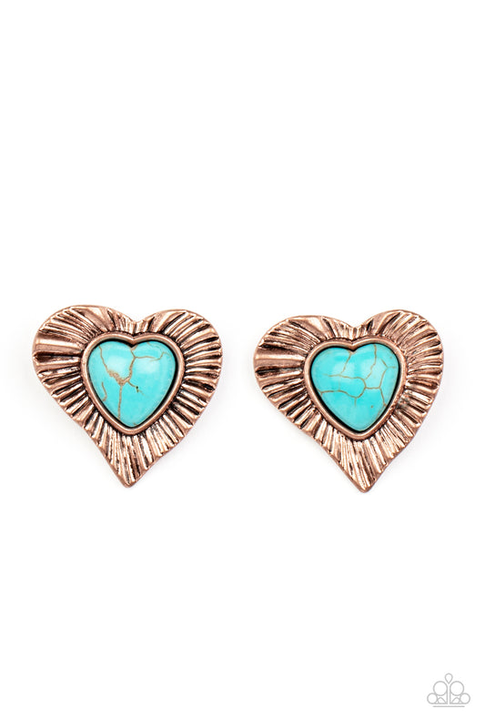 Paparazzi Accessories-Rustic Romance Copper Turquoise Heart Earrings