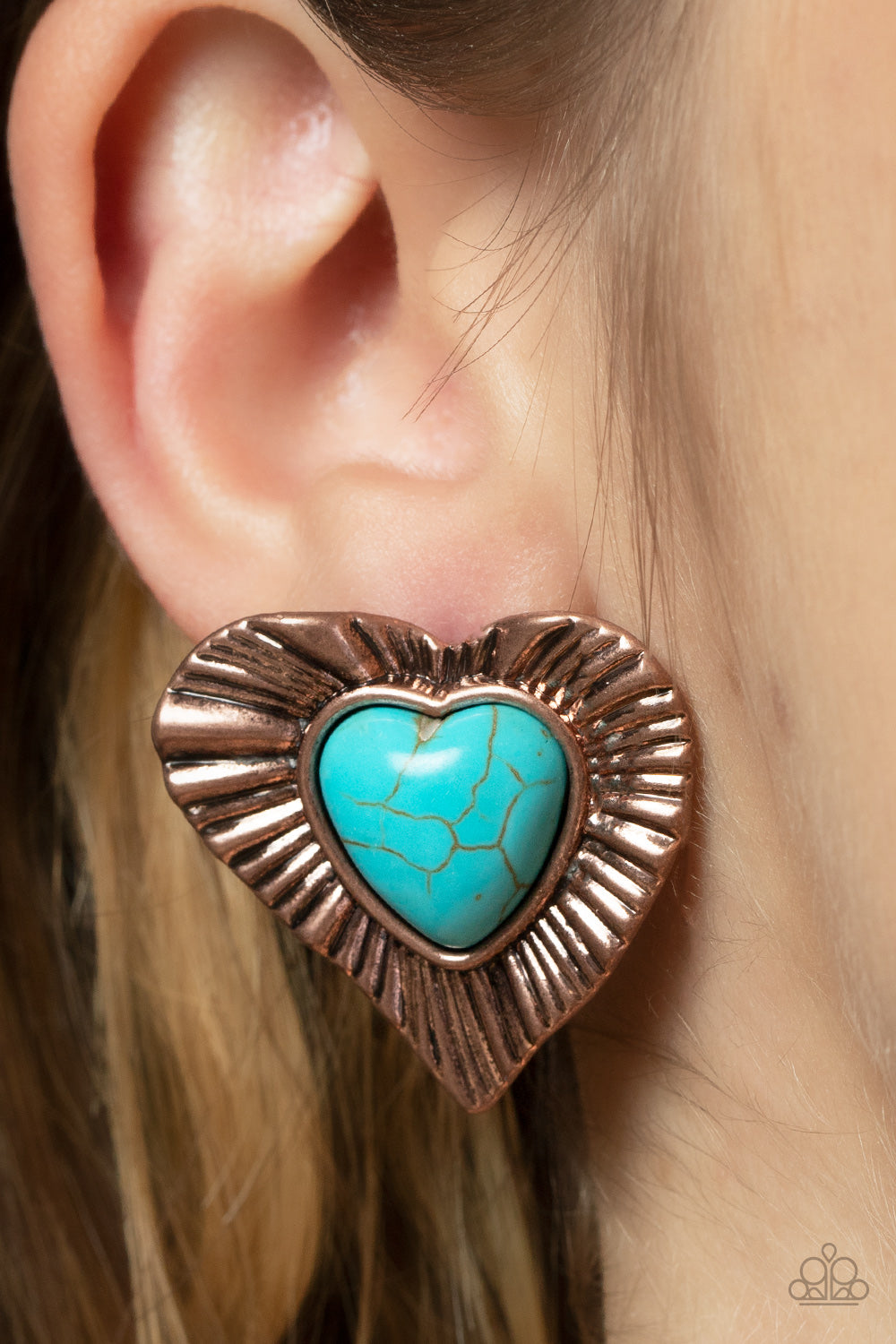 Paparazzi Accessories-Rustic Romance Copper Turquoise Heart Earrings