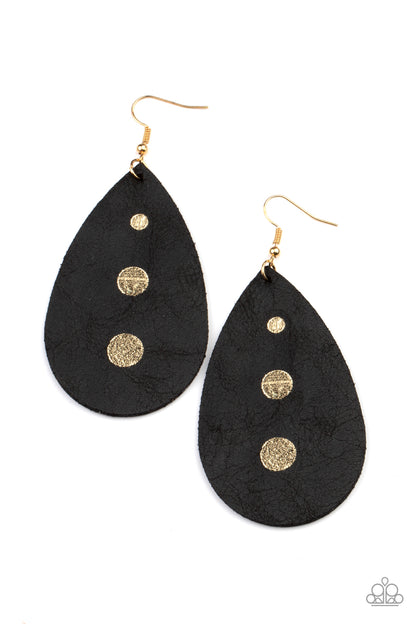 Paparazzi Accessories-Rustic Torrent Black Distressed Leather Earrings