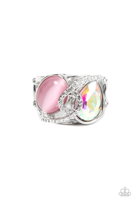 Paparazzi Accessories-SELFIE-Indulgence Pink Cat's Eye Teardrop Ring