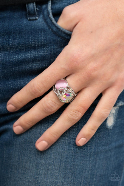 Paparazzi Accessories-SELFIE-Indulgence Pink Cat's Eye Teardrop Ring