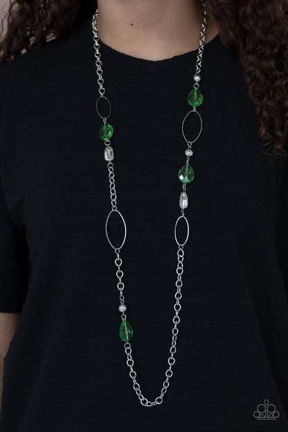 Paparazzi Accessories-SHEER As Fate Apple Green Teardrop Necklace Set