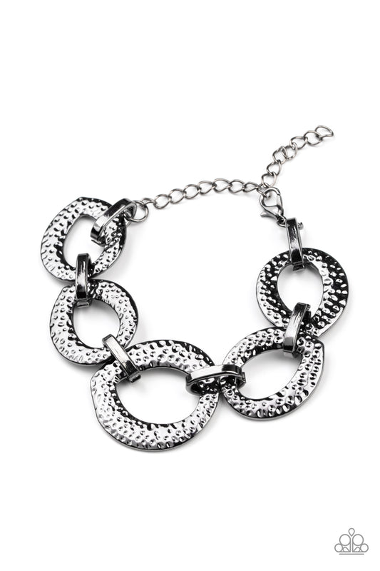 Paparazzi Accessories-STEEL The Show Black Asymmetrical Oval Link Bracelet