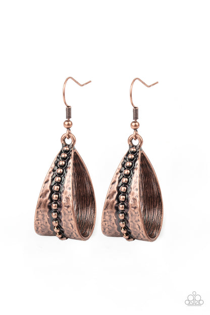 Paparazzi Accessories-STIRRUP Some Trouble Copper Earrings