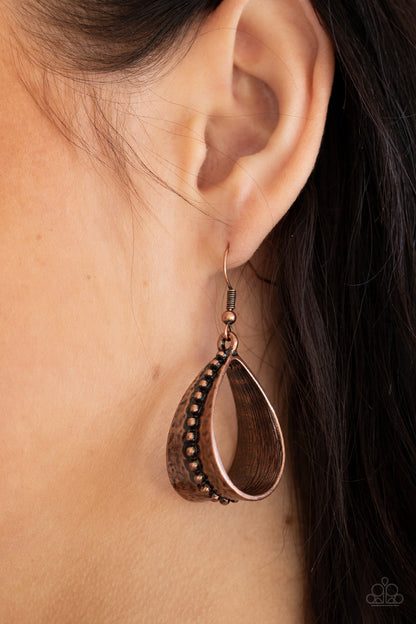 Paparazzi Accessories-STIRRUP Some Trouble Copper Earrings