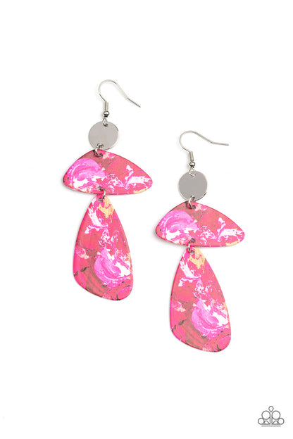 Paparazzi Accessories-SWATCH Me Now Pink Abstract Silver Earrings