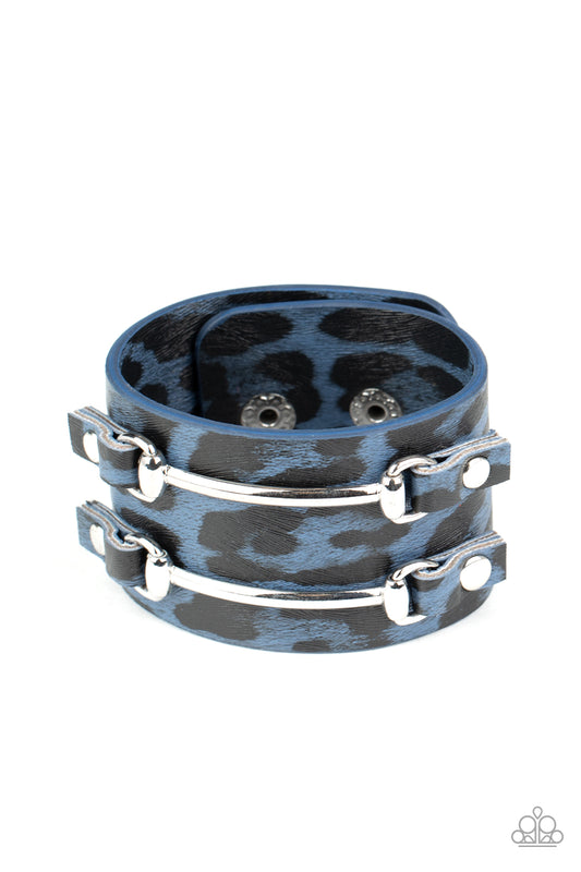 Paparazzi Accessories-Safari Scene Blue Leather Band Bracelet