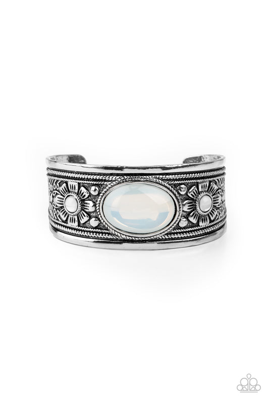 Paparazzi Accessories-Sage Sanctuary White Opalescent Cuff Bracelet