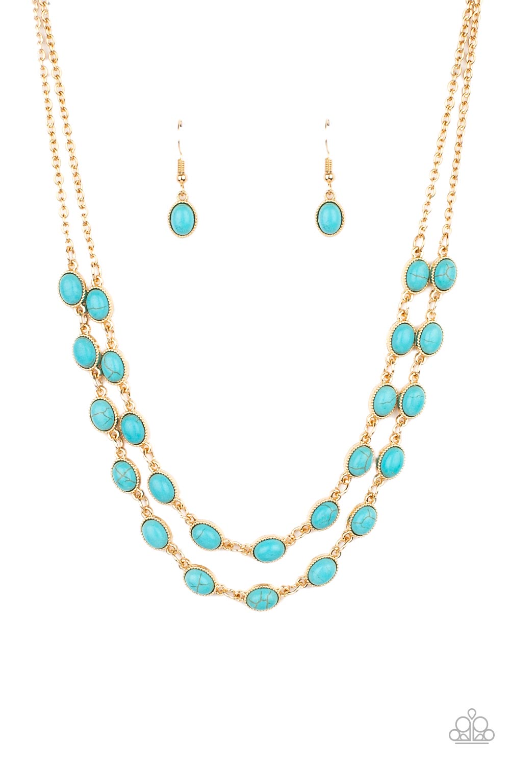 Paparazzi Accessories-Sahara Safari Blue Turquoise Oval Necklace Set