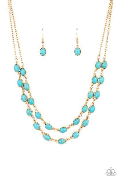 Paparazzi Accessories-Sahara Safari Blue Turquoise Oval Necklace Set