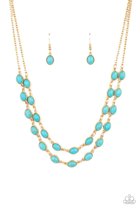 Paparazzi Accessories-Sahara Safari Blue Turquoise Oval Necklace Set