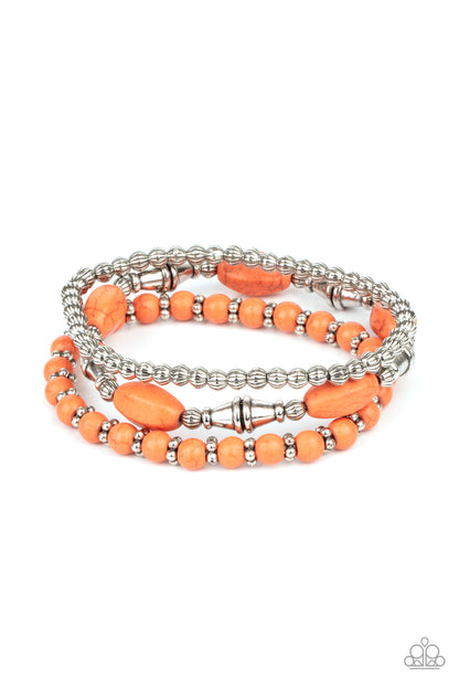 Paparazzi Accessories-Sahara Sanctuary Orange/Silver Bead Bracelet