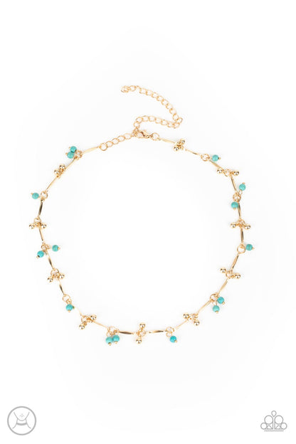 Paparazzi Accessories-Sahara Social Gold Dainty Turquoise Necklace Set