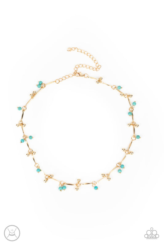 Paparazzi Accessories-Sahara Social Gold Dainty Turquoise Necklace Set