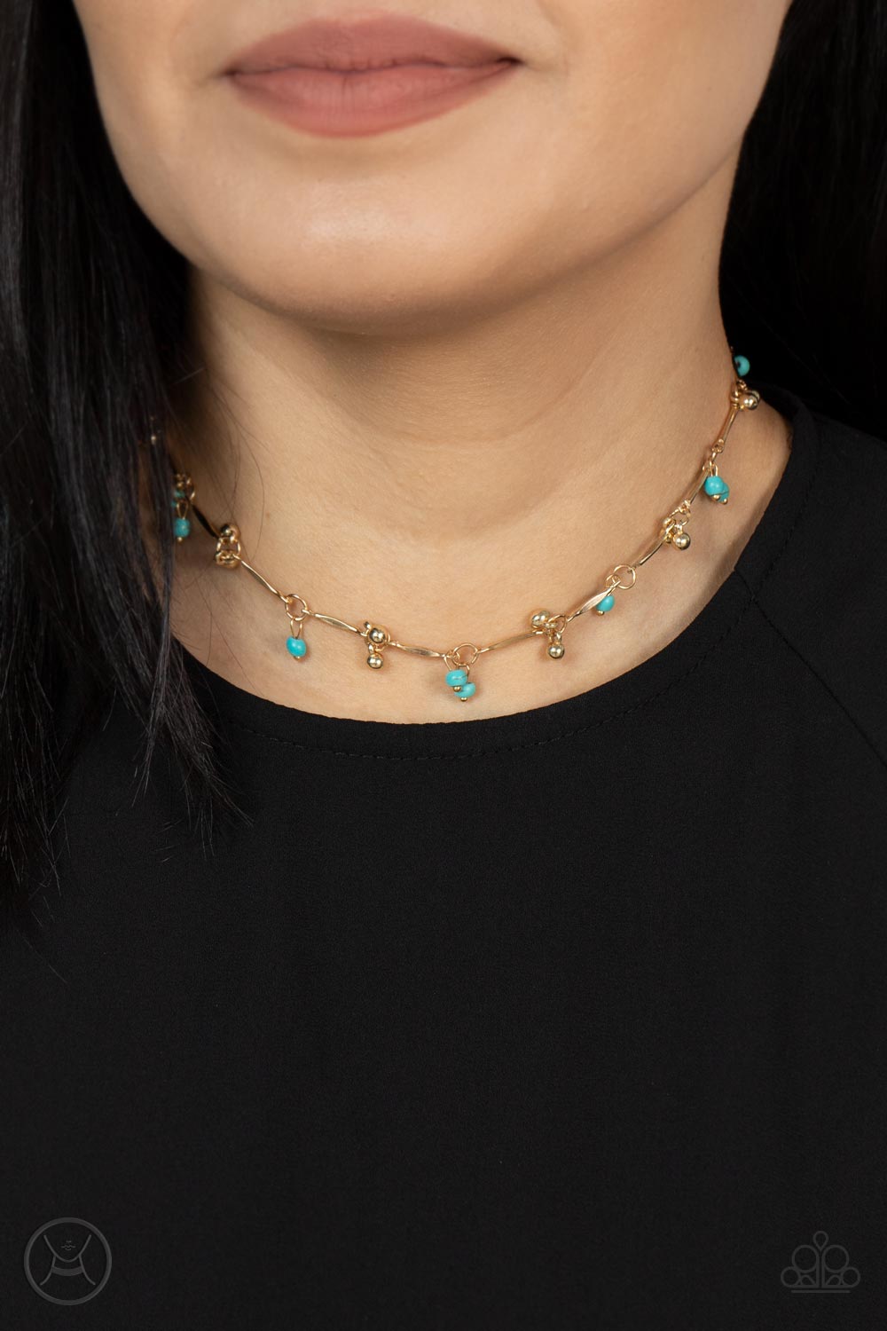 Paparazzi Accessories-Sahara Social Gold Dainty Turquoise Necklace Set